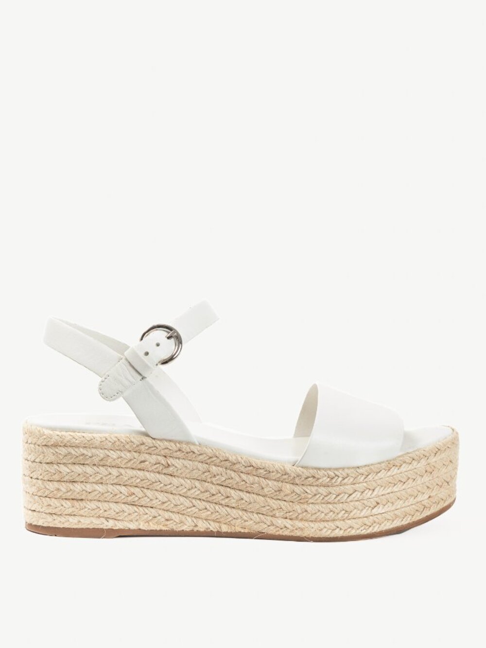 Prada Bianco Vitello Montana Leather Espadrille Wedge Sandals